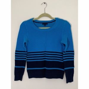 Tommy Hilfiger Blue and Black Striped Sweater; S